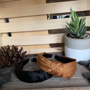 Satin Headband Black/Cognac Brown